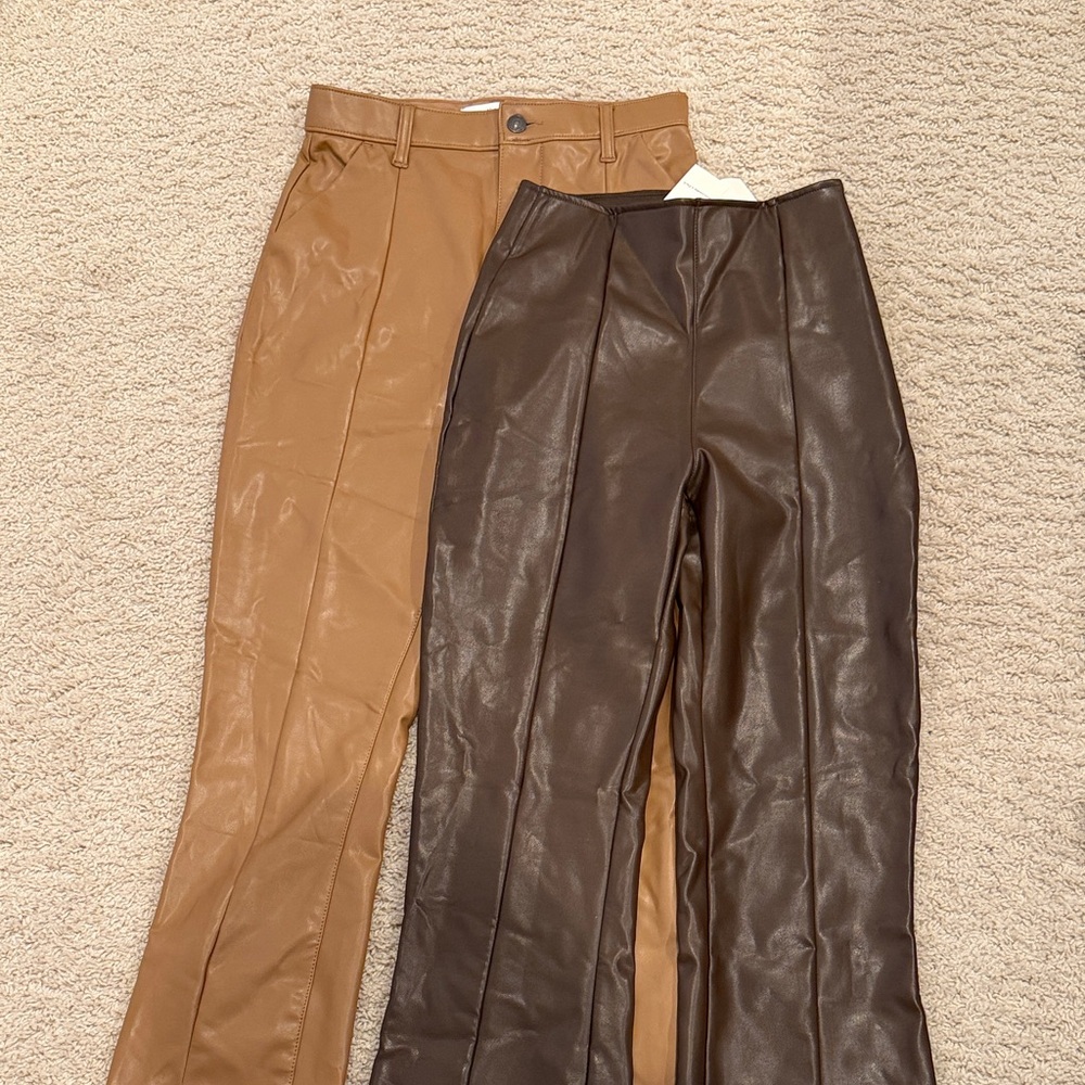 Abercrombie & Fitch Shiny High Rise Pants in Tan and Brown